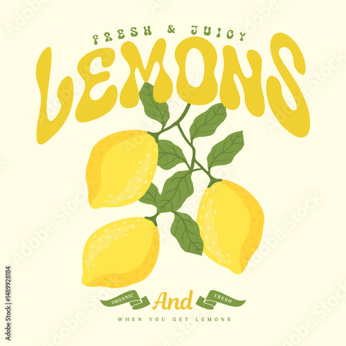 Fresh lemon fruits, Fresh yellow fruits of lemon, lime, with green leaves. Fresh and Juicy Fruits.