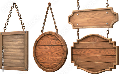 Three distinctive wooden signage options, showcasing different shapes and textures.