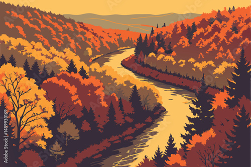 86 lush autumn forest,aerial landscape,winding river,snow-covered trees,vibrant fall foliage,aerial view,serene natural scenery,dramatic lighting,dramatic composition,cinematic style