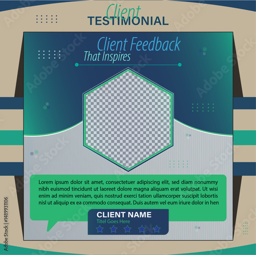 Client testimonial vector design template, client testimonial social media web banner template, customer feedback testimonial vector template, client review template.