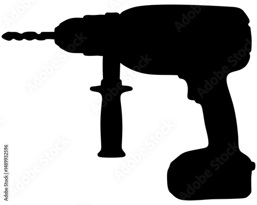 Electric Drill Vector, Handheld Power Tool Illustration