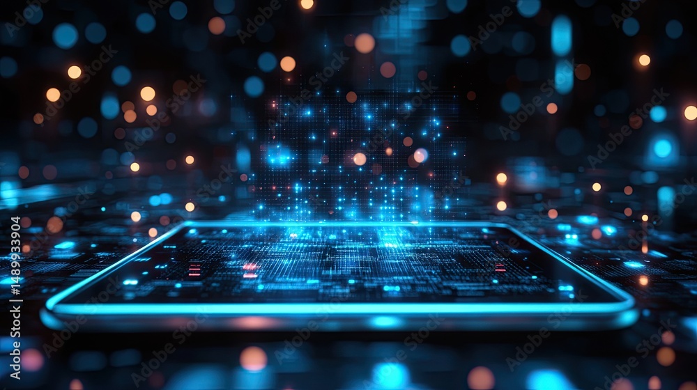 The future unfolds on a digital tablet a beacon of innovation amidst glowing data streams and network of The future unfolds on a digital tablet a beacon of innovation amidst glowing data streams and network of