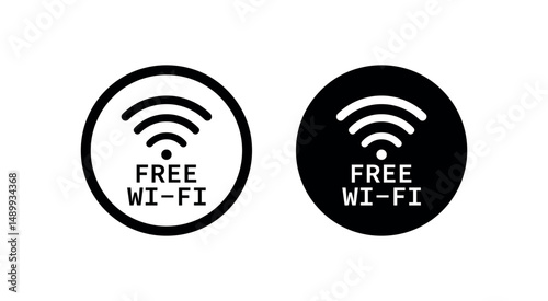 Free Wi-Fi Circle Badge Icon – Minimalist Vector Wireless Hotspot Symbol in Monochrome Circle Frame for Public Internet Access & Network Signage