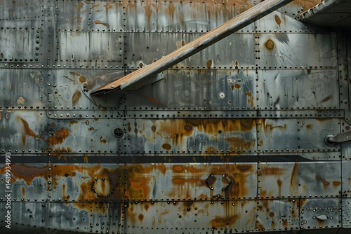 Rivets and Rust: A Weathered Metal Surface, Showing Signs of Age and Corrosion, with Patina and Texture Details.  Industrial Textures, Backgrounds, and Abstract Art.