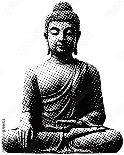 Vector Halftone Buddha Black and White Spiritual Art