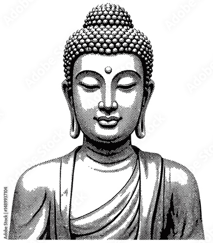 Vector Halftone Buddha Black and White Spiritual Art