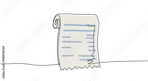 Minimalist Hand-Drawn Illustration of a Rolled Receipt with Blue Lines