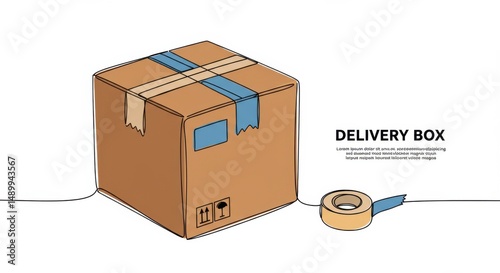 Minimalist Illustration of a Delivery Box with Taping and Packaging Elements