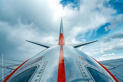 Airplane's Tail Section: A Stunning View of Aircraft Design, Soaring Through Clouds, A Majestic Flight, and the Wonders of Aviation Technology, Skyward Bound with Breathtaking Scenery.