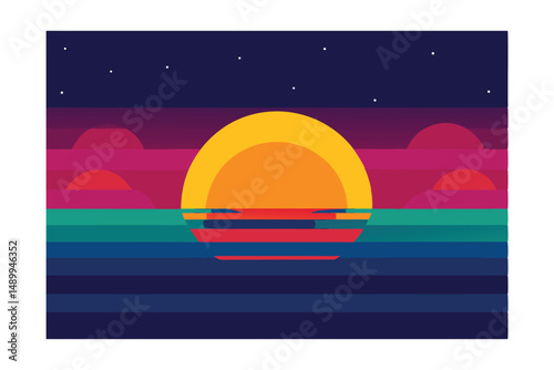 sunset over the quiet ocean