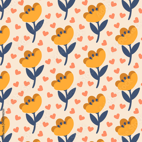 Floral scandinavian children seamless pattern. Positive floral background.