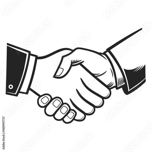 Hand shake black vector icon isolated on white background. Adobe Illustrator Artwork
