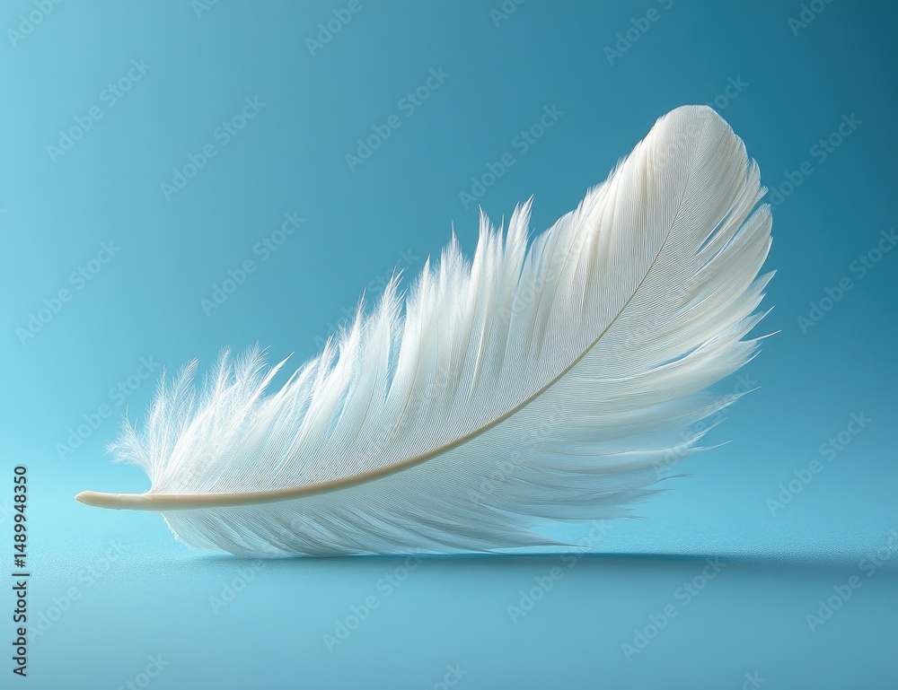 Fototapeta premium Elegant, single white feather against a soft teal backdrop.