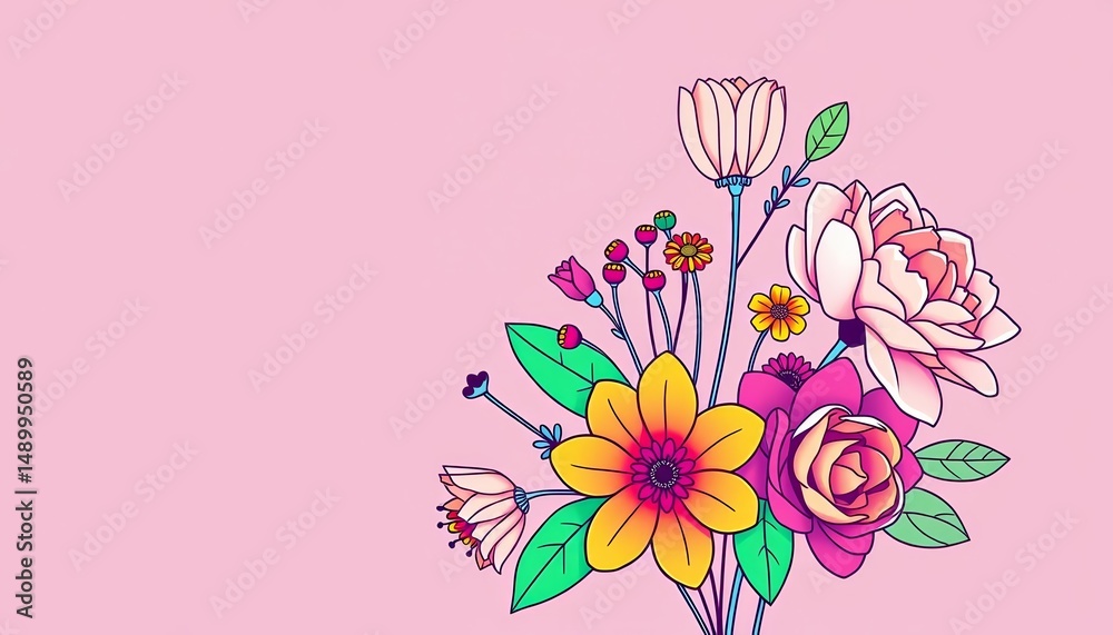 Naklejka premium Simple line art floral bouquet, negative space, leaves, wedding