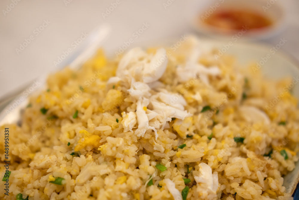 Fried rice with crab served on plate Fried rice with crab served on plate