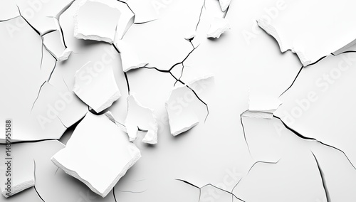Cracked white surface, fractured texture