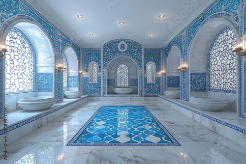Luxurious, ornate Turkish bath interior design.