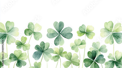 Watercolor clover isolated on white background, Lucky clover leaves with four leaf,Clover flowers background,Patricks day watercolor clipart,Spring flower pattern,St. Patrick s day seamless pattern.