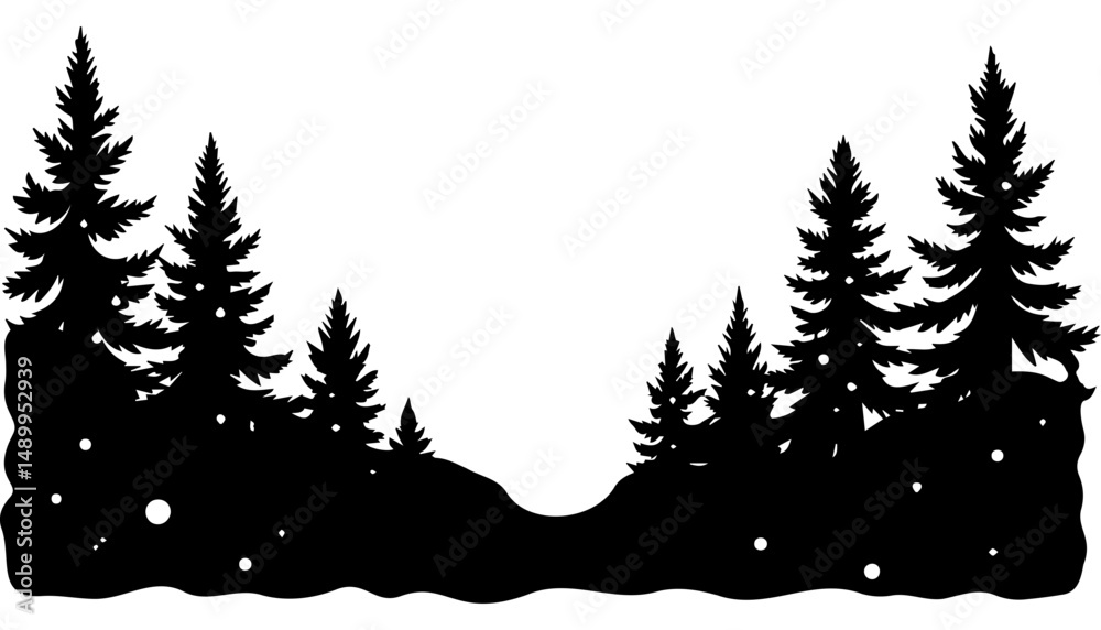 Obraz premium Night pine forest with glowing fireflies 