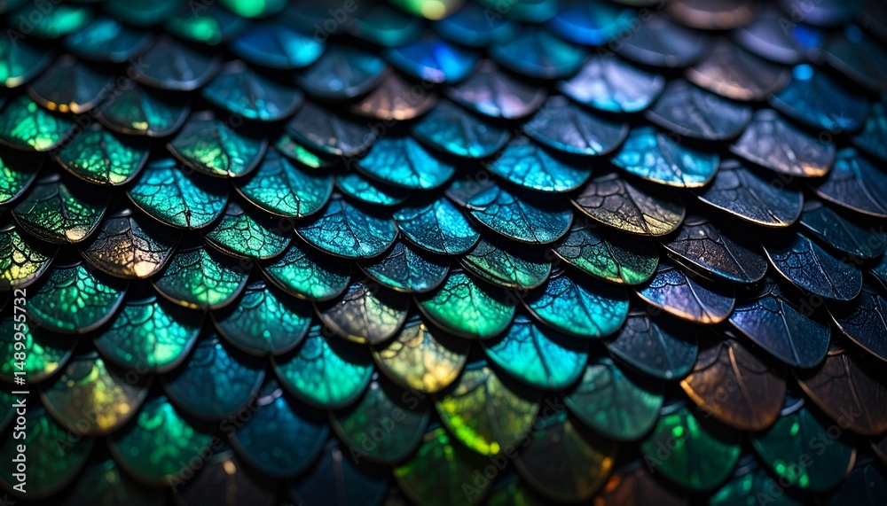 Obraz premium オーロラが走るドラゴンの鱗のテクスチャ