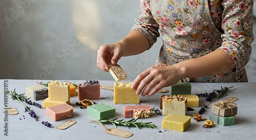Girl taking flat lay photos for Etsy shop – creative setup