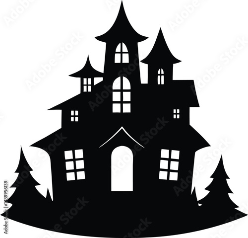 Haunted house silhouette vector illustration.