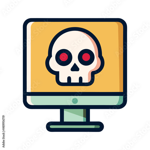Computer Screen Showing Skull Sign Warning of a Virus