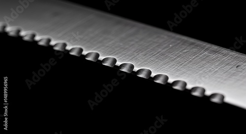 Close-up Macro Photography of a Bread Knife's Serrated Edge