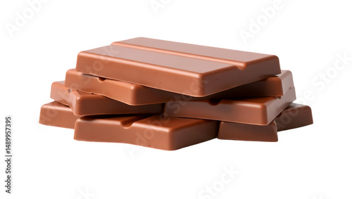 Stacked chocolate bar pieces isolated on white background, milk chocolate block vector element.