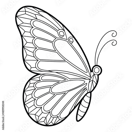 Butterfly with crystal wing Coloring Page, Silhouette, Vector, Illustration, Icon, Logo, White Background.