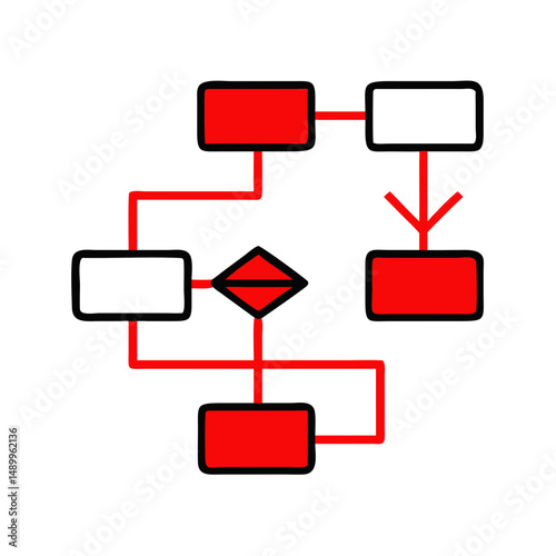 Red and white data flow diagram, for presentations and infographics