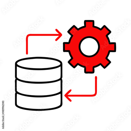 Data integration icon, red and white, for web design