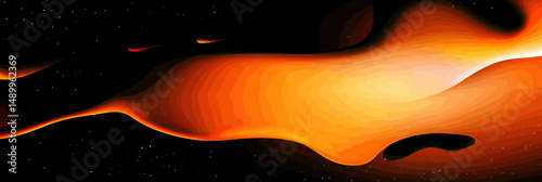 Abstract orange and black liquid gradient background with smooth flowing holographic waves and bright minimalist vector design for creative banner use