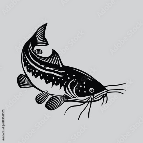Elegant Catfish Black Ink Art
