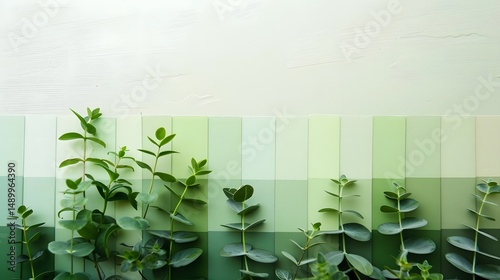 Green Plants Thrive Against a Gradient of  Harmonious Green Shades: A Study in Natural Color Palettes and Vibrant Greenery, Showcasing Lush Foliage and Tranquil Botanical Hues.