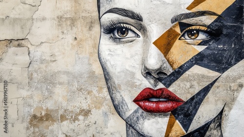 A face art picture for a wall. It uses simple shapes to make a woman's face. The design is modern and geometric.
