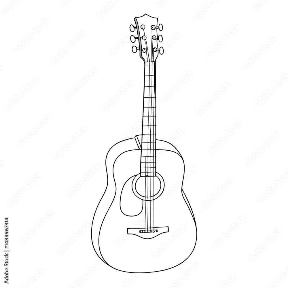 Naklejka premium Line drawing of acoustic guitar. Adobe Illustrator Artwork