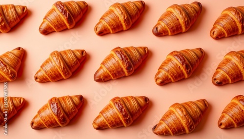 Wallpaper Mural Freshly Baked Croissants Arranged Neatly on a Soft Pink Background for Culinary and Bakery Themes Torontodigital.ca