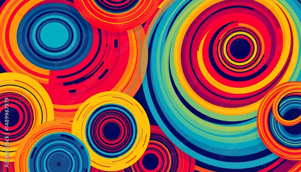 Fototapeta premium Vibrant Abstract Circular Shapes in Bold Colors of Red, Blue, Yellow and Orange for Modern Backgrounds