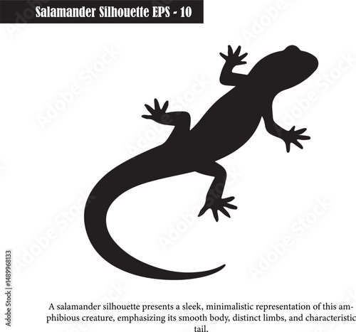 Black Salamander Silhouette Amphibian Wildlife Vector Art Illustration