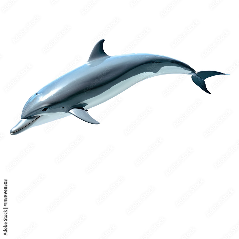 Obraz premium A streamlined dolphin glides upward with its sleek body gleaming in the light of day, marine life