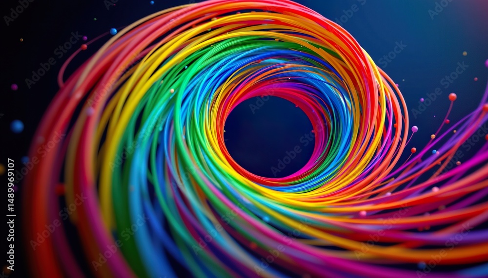Fototapeta premium Colorful Swirl of Vibrant Rainbow Strands in Motion Capturing Energy and Movement in Abstract Design