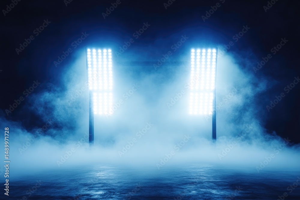 Fototapeta premium Dark stage lit by two blue spotlights
