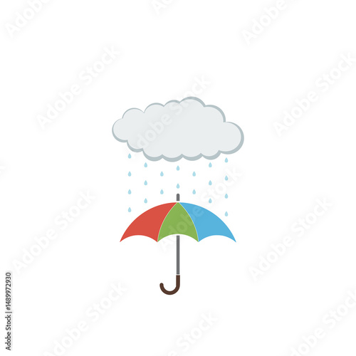 Cloud with rain drop on umbrella icon isolated on white background