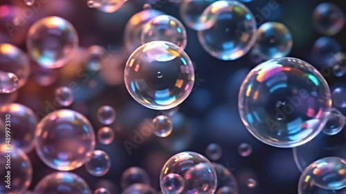 Wallpaper Mural translucent bubbles of various sizes, radiating a spectrum of colors, light reflecting and refracting through layers, creating mesmerizing swirls, suspended in a dark void Torontodigital.ca