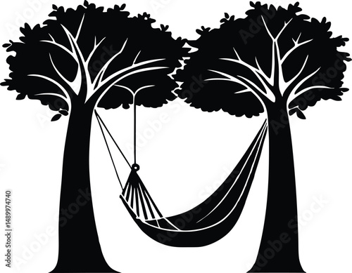 Hammock Hanging Between Two Trees Silhouette
