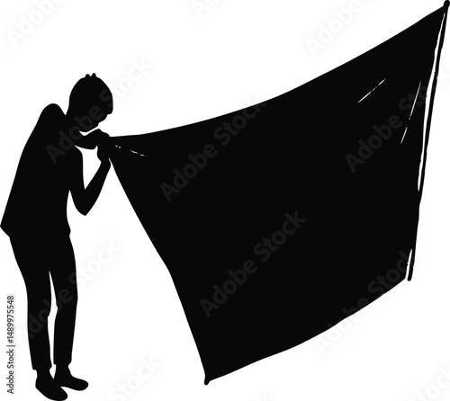 Person Setting Up Tarp for Shelter Silhouette