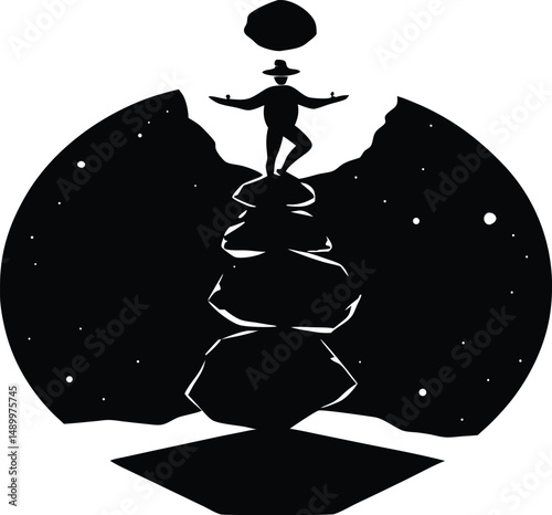 Rocks Balanced in Zen Formation Silhouette