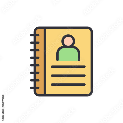 Stylized Address Book Icon With Profile Picture And Contact Details