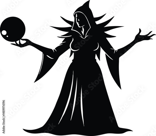 Sorceress Holding Glowing Orb Silhouette